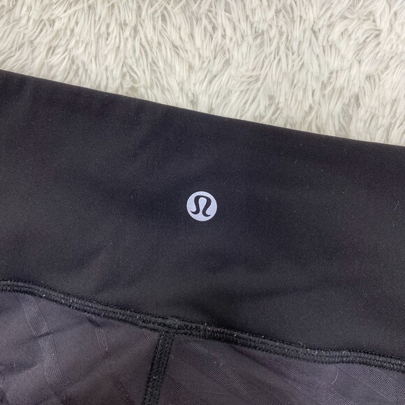Lululemon P30416 Black Athletic Training Cropped Mid RIse Leggings 8 Striped - Picture 6 of 9